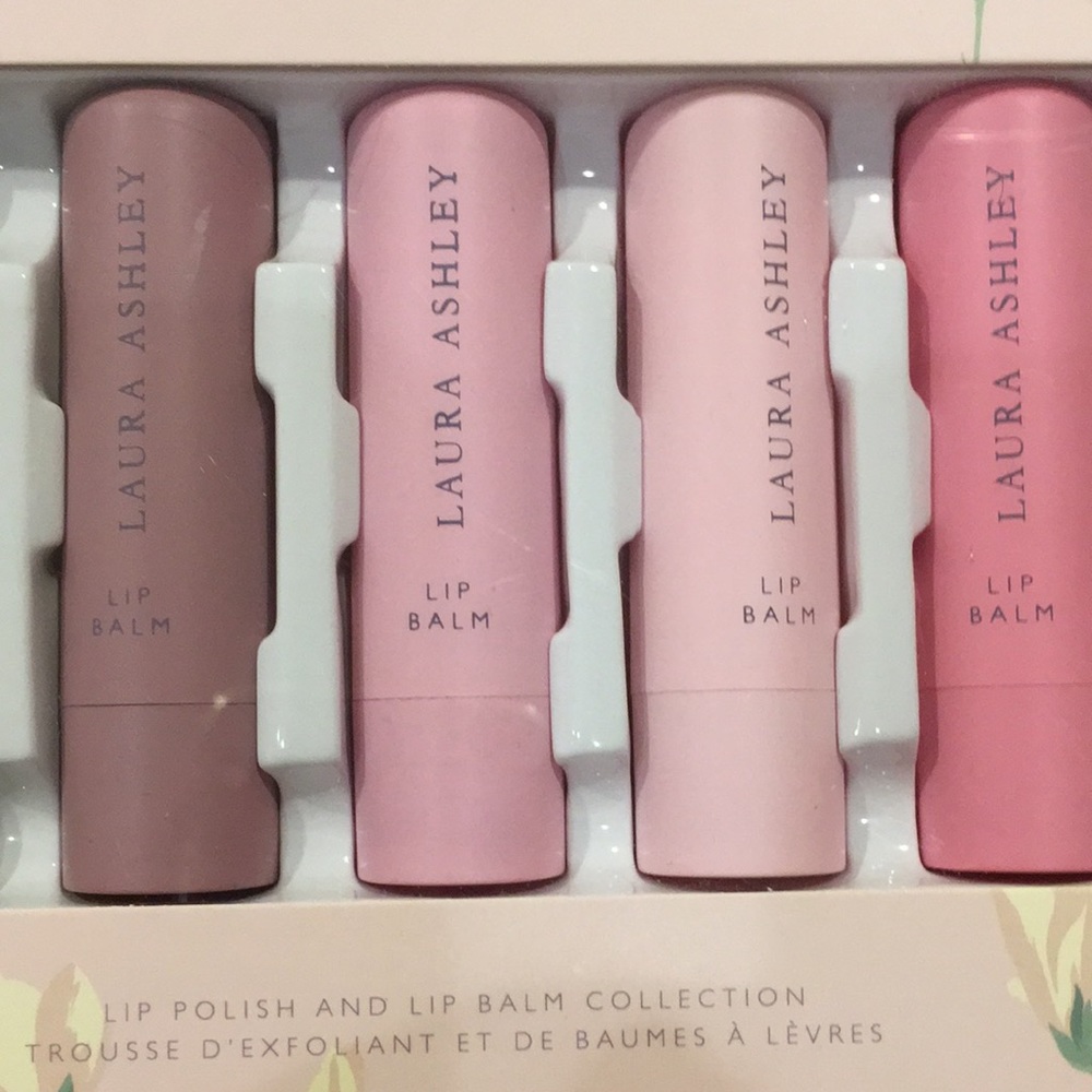 Laura Ashley Lip Polish & Lip Balm Collection 1 lip scrub 4 hydrating balms NWT - Picture 3 of 15